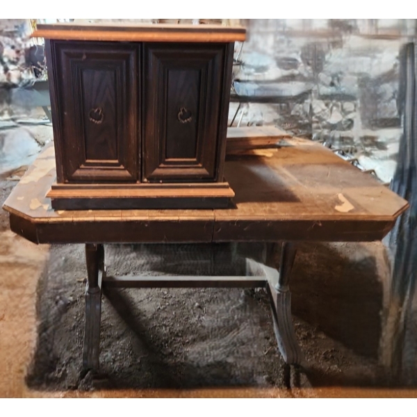 Antique Dining Table 58 W, 42 D, 31 T (Top Loose) and End Table 24 W, 24 D, 22 T 