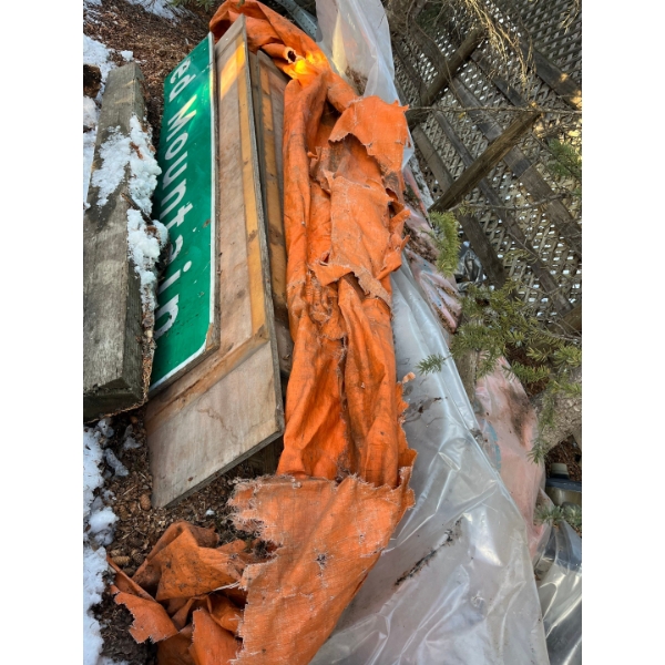 Large pile of Alberta road signs all heavy gauge plywood, great for tables bar tops or other project