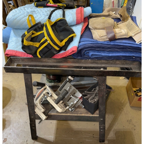 Shop Essentials - Metal Work Bench w/ Genuine Leather Tool Belt Tools Parts Hardware & Moving Blank