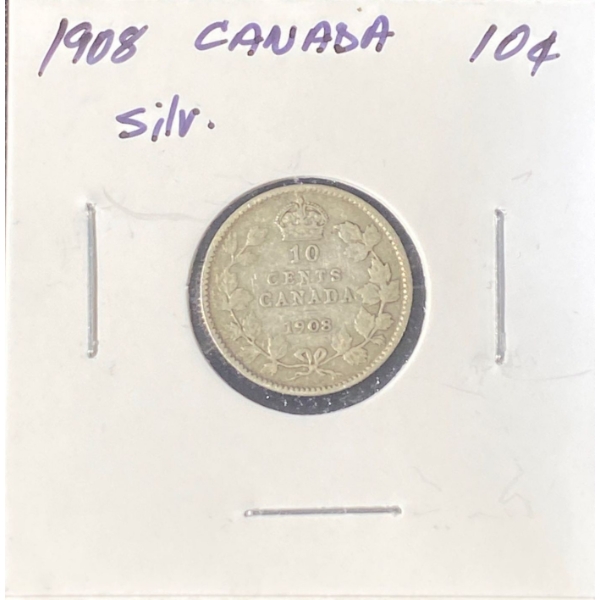 4 Canada Silver Dimes, 1908,1909, 1920 & 1912