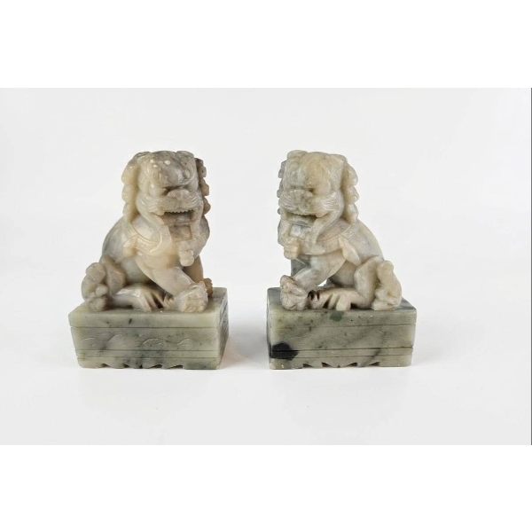Carved Stone Foo Dogs, 5 Inches Tall