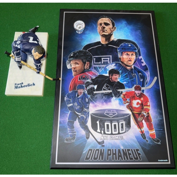 Commemoritive Poster Dion Phaneuf & Frank Mahovlich Figurine