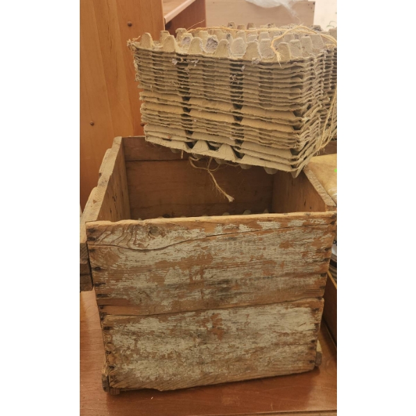 3 Antique Wooden Crates Filled with Egg Holders