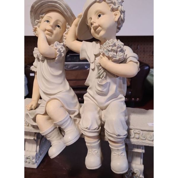 Resin Statue of Children on Bench 16 L, 16 T,  9 W