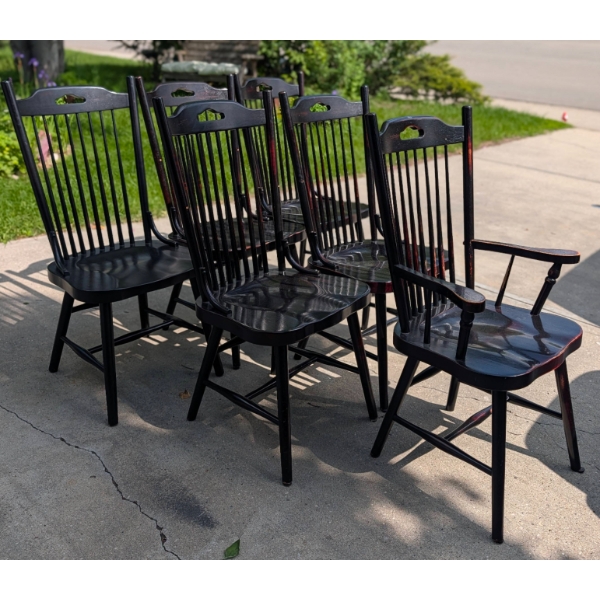 6 Black Wood Windsor-Style Dining Chairs