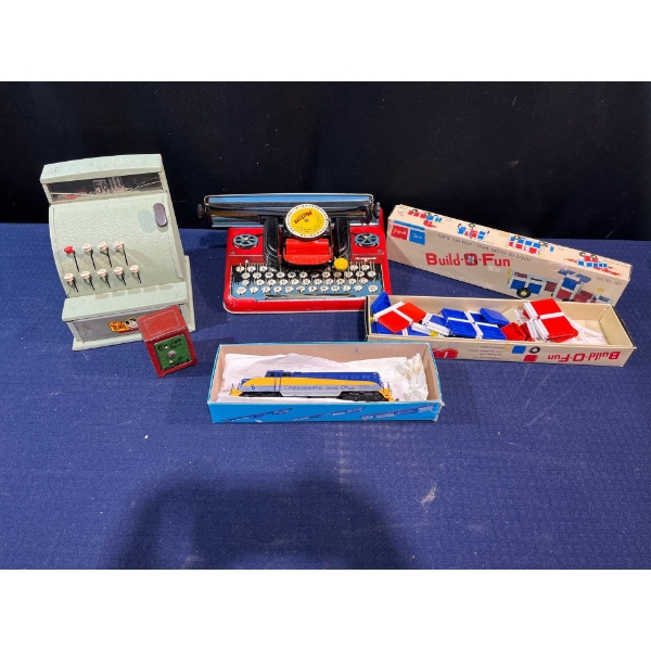 Box Of Vintage Tin Toys with H-O Train 