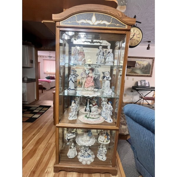 Display Cabinet with Light 76”l x 30.5”w x 13”d. Plus all the ceramic figurines. Load the car, this 