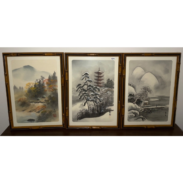 Trio Art Prints Asian Bamboo Frames 37 x 18