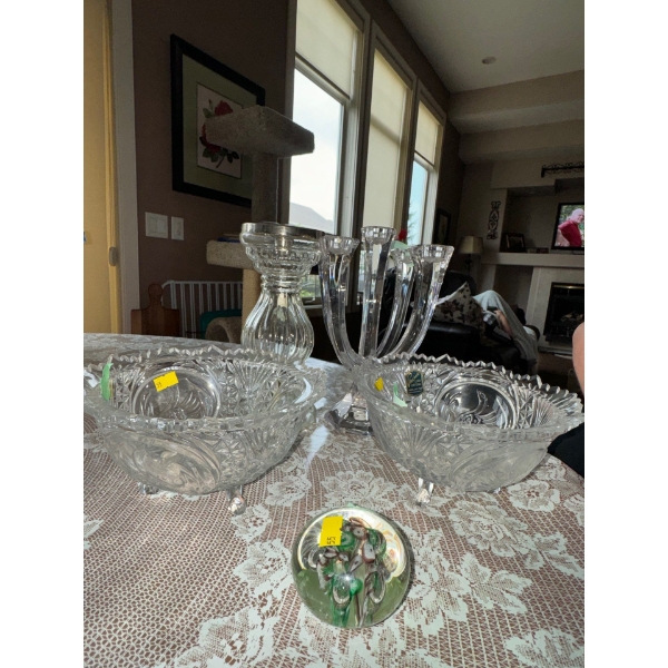Set of Vintage Lead Crystal and Other Lovely Glassware Pieces Including Vintage Candle Holders 