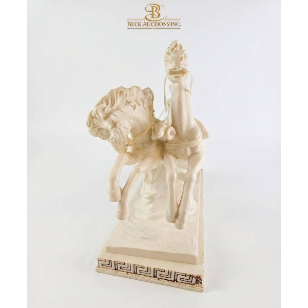 Roman Charioteer Sculpture with Horses, 16-Inch Width