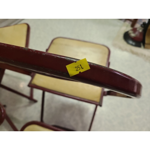Set of 4 maroon metal chairs with vinyl seat - 13W, 13D, 32T 