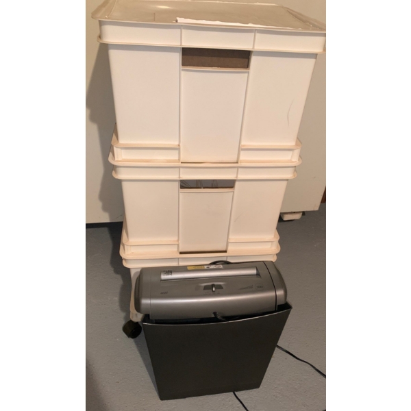 Shredding and Filing Bins (17W, 14D, 34T); GBC Shred Master (16T)