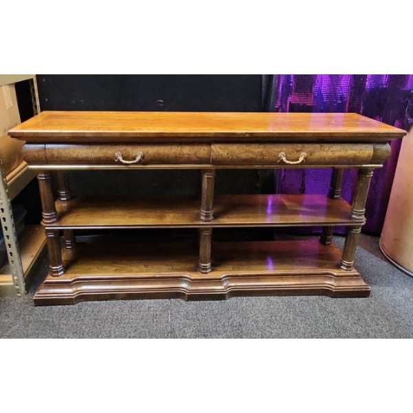 Vintage 3 Tiered Console Table in Olive Ash Burl Veneer - 54w x 28h x 14d