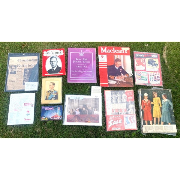 1947 Bugsy Segal Dead Newspaper Article, Vintage Eaton's Catalogues & Royal Family Items