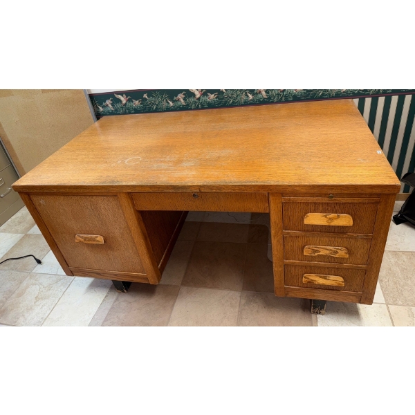 Antique Oak Government Desk 60 x 33 x 30T & Chair 