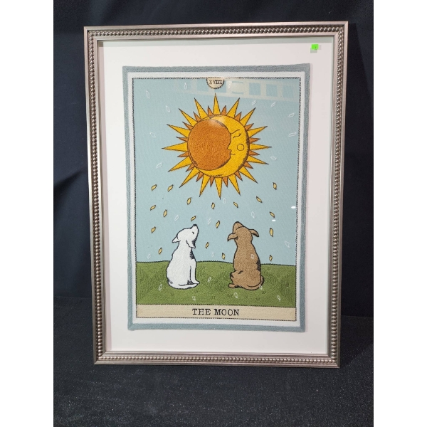 Framed Textile Artwork Depicting The Moon Tarot Design, 24 x 32 Inches