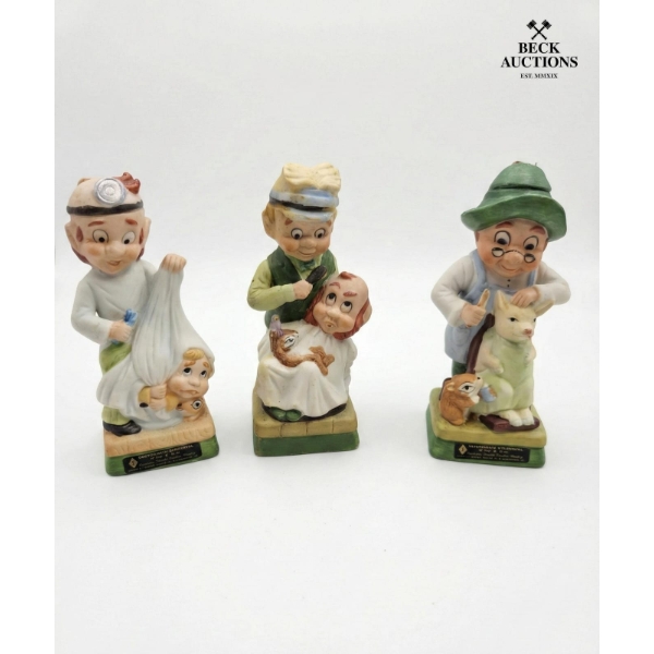 MR FARMER , Mr Barber , Mr Dentist. 3 VINTAGE Ceramic Musical Whiskey Decanters 