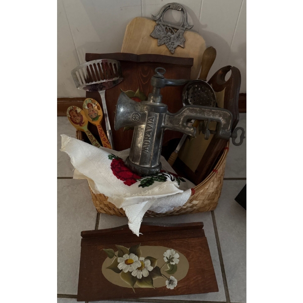 Antique Sausage Grinder & Cozy Home Kitchen Comforts 