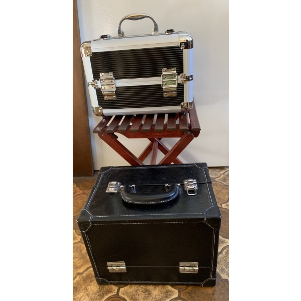 Mahogany Folding Stool w/ 2 Storage Organizers