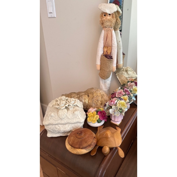 Home Decor Collection - Floral Bone China Vases (Damage), Floral Trinket Box,  Wooden Turtle & More 