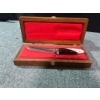 Image 1 : 11" Black & White Knife w/ Wooden & Red Fabric Case