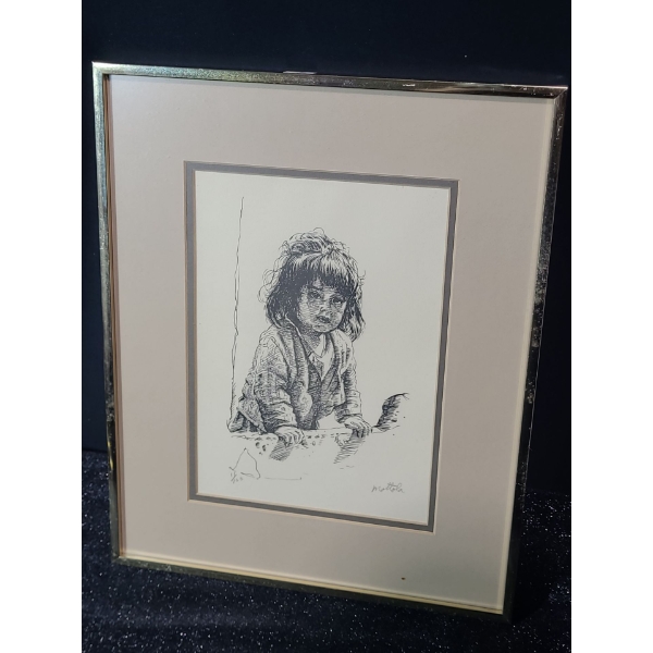 Untitled: Girl, Artist: Mottola, Offset Lithograph, Framed Under Glass 12 X 14