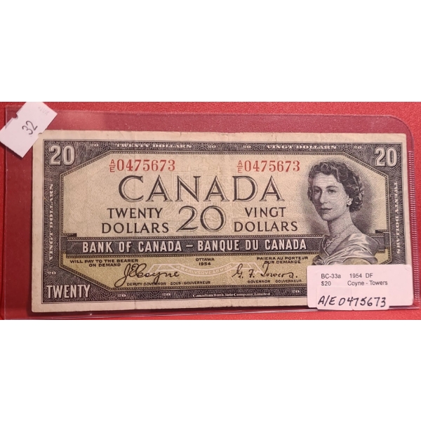 Bank of Canada 1954- $20  "Devil's Face" Bill A/E0475673