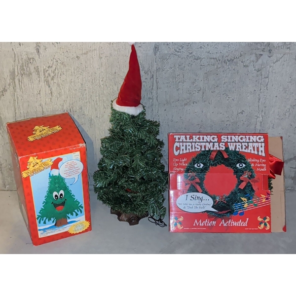 Singing Talking Blinking Animated Holiday Decor - Douglas Fir w/ Motion Censored Wreath
