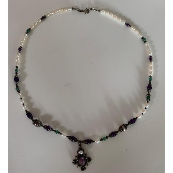 Ladies Sterling Silver w/ Salt Water Pearls & Mineral Stones