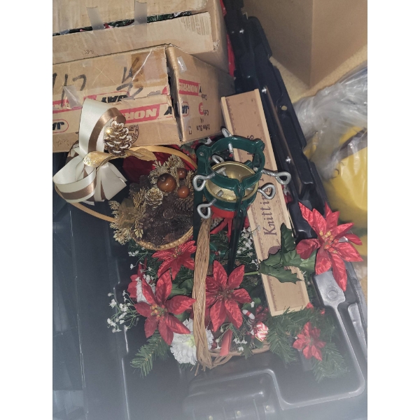 Christmas Decorations Including Ornaments, Garland, and Wrapping Supplies
