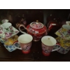 Image 1 : Colorful Flower Tea Service, Includes Teapot 7 T, 2 Large Cups and 6 Small Cups and Saucers 