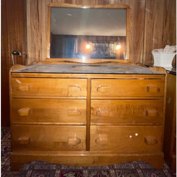 Six Drawer Solid Wood Dresser w/ Mirror  50  x 20  x65 tall w/mirror