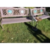 Image 1 : Pair of Wood and Metal Benches w Hummingbird Motifs 50 w 23 d 32 h & Vintage Ashtray 24 h