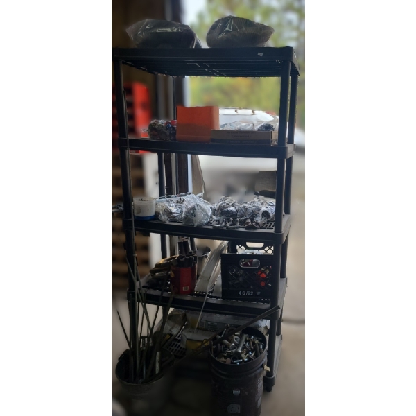Assorted Hardware, Surface Cement Bags Shop Storage Shelf & More