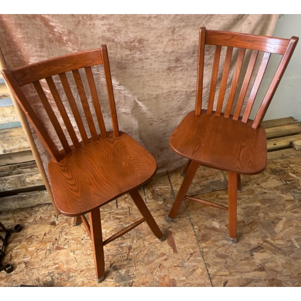 Wooden Swivel Bar Stools With Slat Backs