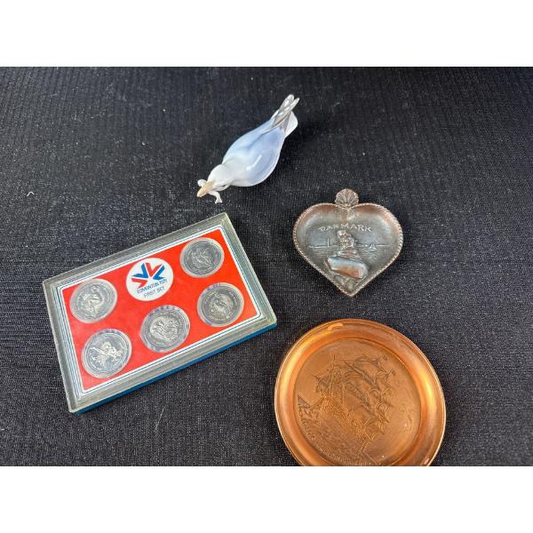 Collectibles - B&G Decorative Bird Figurine, Copper Plate, 'Danmark' Decor Plate, Commonwealth Coins
