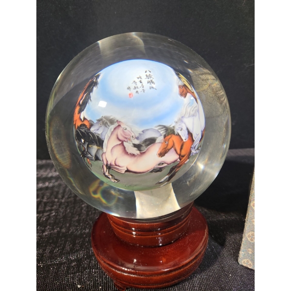 Wang Xisan Ji School Reverse Painting of Horses Crystal Globe