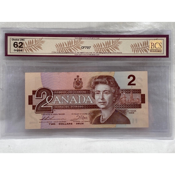 Graded Canadian 1986 $2 Choice UNC Prefix: AUK