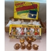 Image 1 : Hand Carved Mini Tea Set w/ Crochet Loom Quintuplets Asleep & Collectable Vintage Country Girls
