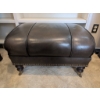 Image 1 : Chocolate Genuine Leather Ottoman With Nailhead Trim and Wooden Turned Legs