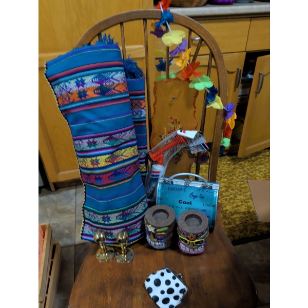 Perivian Textile Table Cloth Tiki Bookends Blow Horn Cow Change Purse & More