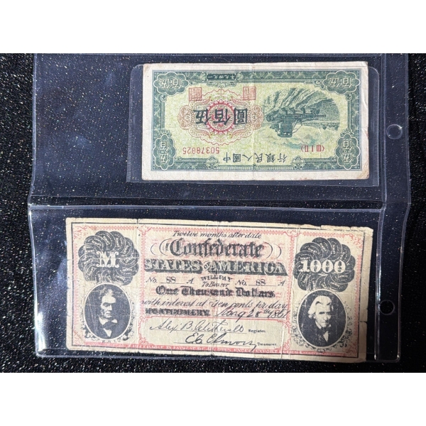 Collectible Bank Notes from the Civil War and One From China