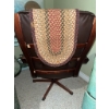 Image 3 : Brown Leather Swivel Recliner Armchair with Wood Base