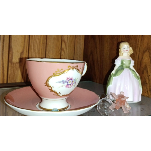 Royal Doulton's "Penny" & Collectible Tea Cup & Saucer w/mini Pink Elephant 5"tall 