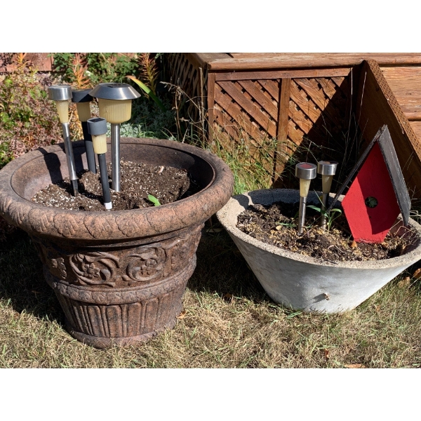 Garden Decor Lot1 Concrete Planter Bowl, 1 Ceramic Planter Bowl and Bird House