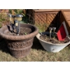 Image 1 : Garden Decor Lot1 Concrete Planter Bowl, 1 Ceramic Planter Bowl and Bird House