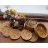 Image 1 : Woven Coasters in Lidded Basket Mini Brass Vase Flower Pedal Art Decorative Stones & More