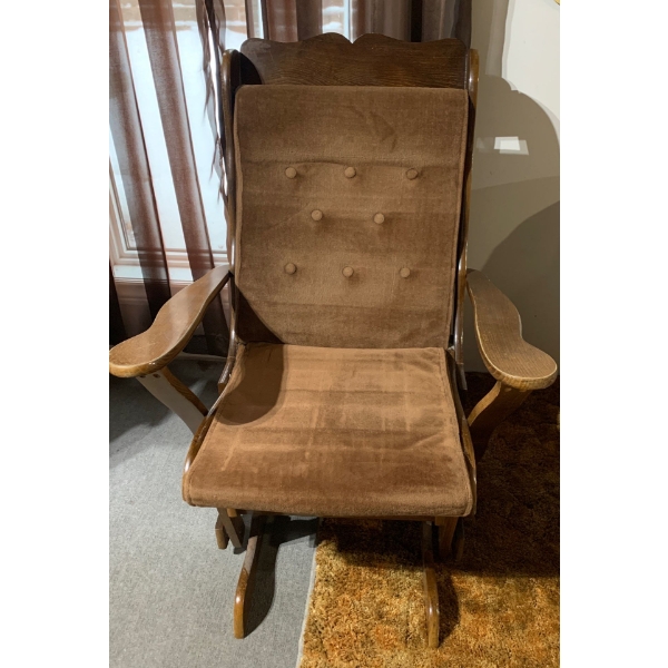 Vintage Glider Walnut Wood w/ Velvet Upholstery 38x40