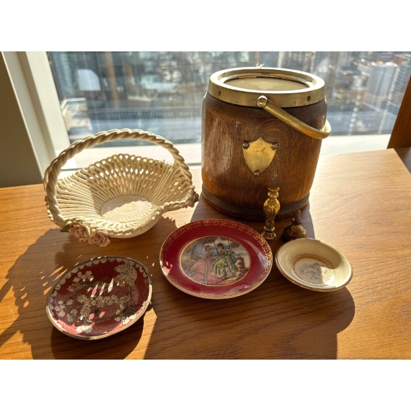 Decorative Plates and Basket, Ice Bucket
