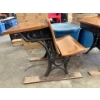 Image 2 : Antique School Desks Set of 2 . With Cast iron bases and wood top and seating surface